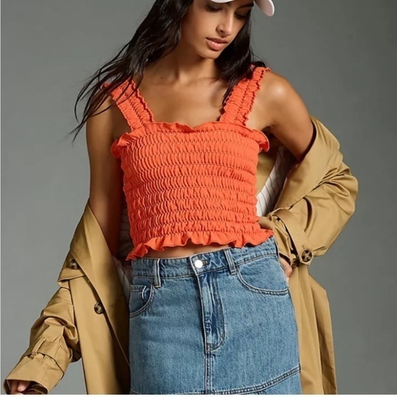 Anthropologie Tops - NWT Anthropologie The Regan Seamless Smocked Square-Neck Tank Orange